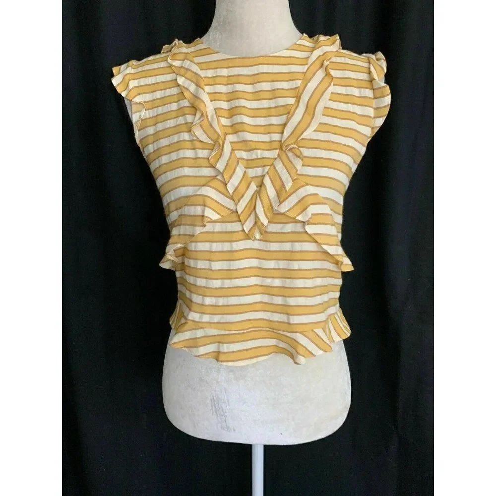 Zara Womens Yellow Brown White Striped Crop Tank Top Xs
